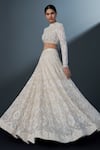 Shop_Ritika Mirchandani_Ivory Crepe Embellished Omnira Geometric Embroidered Bridal Lehenga With Blouse _at_Aza_Fashions