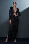 Buy_Ritika Mirchandani_Black Crepe Embellished Crystal Blazer Celestique Sequin Mesh Dhoti Pant Set _at_Aza_Fashions