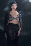 Ritika Mirchandani_Black Crepe Embellished Crystal Blazer Celestique Sequin Mesh Dhoti Pant Set _Online_at_Aza_Fashions