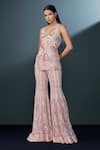 Buy_Ritika Mirchandani_Pink Crepe Embellished Crystal V-neck Velvet Ombre Bead Kurta With Sharara _at_Aza_Fashions