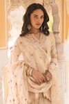 Shop_Surbhi Shah_Silver Chanderi Embroidery Anchor Notched Floral Yoke Kurta Set _Online_at_Aza_Fashions