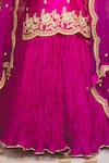 Surbhi Shah_Magenta Spun Silk Embroidery Marodi Notched Zardozi Kurta Skirt Set _Online_at_Aza_Fashions