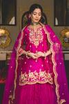 Buy_Surbhi Shah_Magenta Spun Silk Embroidery Marodi Notched Zardozi Kurta Skirt Set _Online_at_Aza_Fashions