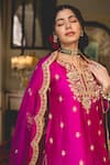 Shop_Surbhi Shah_Magenta Spun Silk Embroidery Marodi Notched Zardozi Kurta Skirt Set _Online_at_Aza_Fashions