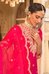 Surbhi Shah Pink Cotton, Kota Doria, Silk Pearls, Zari, Embroidery Split Kurta Skirt Set at Aza Fashions Surbhi Shah_Pink Cotton, Kota Doria, Silk Pearls, Zari, Embroidery Split Kurta Skirt Set _at_Aza_Fashions