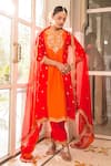 Buy_Surbhi Shah_Orange Silk, Cotton, Chiffon Pearls, Mirrors, Embroidery, Colorblock Kurta Set _at_Aza_Fashions