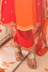 Surbhi Shah_Orange Silk, Cotton, Chiffon Pearls, Mirrors, Embroidery, Colorblock Kurta Set _Online_at_Aza_Fashions