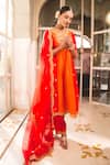 Shop_Surbhi Shah_Orange Silk, Cotton, Chiffon Pearls, Mirrors, Embroidery, Colorblock Kurta Set _Online_at_Aza_Fashions