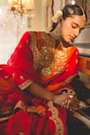Buy_Surbhi Shah_Orange Silk, Cotton, Chiffon Pearls, Mirrors, Embroidery, Colorblock Kurta Set 