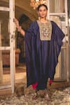 Buy_Surbhi Shah_Blue Silk, Cotton, Satin Embroidery, Zari Zardozi Kaftan And Pant Set _at_Aza_Fashions