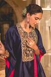 Surbhi Shah_Blue Silk, Cotton, Satin Embroidery, Zari Zardozi Kaftan And Pant Set _Online_at_Aza_Fashions