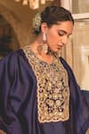 Shop_Surbhi Shah_Blue Silk, Cotton, Satin Embroidery, Zari Zardozi Kaftan And Pant Set _Online_at_Aza_Fashions