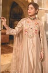 Shop_Surbhi Shah_Silver Cotton, Silk Embroidery Mandarin Collar Floral Yoke Anarkali Set _Online_at_Aza_Fashions