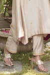 Surbhi Shah_Beige Chanderi Embroidery Marori Notched Banarasi Kurta And Pant Set _Online_at_Aza_Fashions