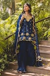 Buy_Surbhi Shah_Blue Chanderi Embroidery Marori Notched Banarasi Kurta And Sharara Set _at_Aza_Fashions