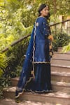 Shop_Surbhi Shah_Blue Chanderi Embroidery Marori Notched Banarasi Kurta And Sharara Set _at_Aza_Fashions