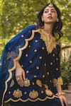 Shop_Surbhi Shah_Blue Chanderi Embroidery Marori Notched Banarasi Kurta And Sharara Set _Online_at_Aza_Fashions