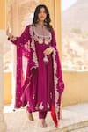 Buy_Surbhi Shah_Purple Chanderi Embroidery Floral Round Zardosi Anarkali And Pant Set _at_Aza_Fashions