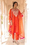 Buy_Surbhi Shah_Orange Chanderi Embroidery Zardosi Notched Banarasi Kurta And Pant Set _at_Aza_Fashions