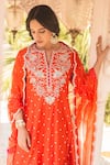 Surbhi Shah_Orange Chanderi Embroidery Zardosi Notched Banarasi Kurta And Pant Set _Online_at_Aza_Fashions