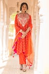 Surbhi Shah_Orange Chanderi Embroidery Zardosi Notched Banarasi Kurta And Pant Set _at_Aza_Fashions