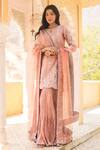 Buy_Surbhi Shah_Pink Chanderi Embroidery Zardosi Notched Kurta And Crush Sharara Set _at_Aza_Fashions