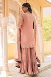 Shop_Surbhi Shah_Pink Chanderi Embroidery Zardosi Notched Kurta And Crush Sharara Set _at_Aza_Fashions