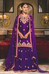 Buy_Surbhi Shah_Purple Organza Embroidery Marori Notched Kurta And Sharara Set _at_Aza_Fashions