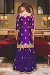 Shop_Surbhi Shah_Purple Organza Embroidery Marori Notched Kurta And Sharara Set _at_Aza_Fashions