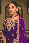 Surbhi Shah_Purple Organza Embroidery Marori Notched Kurta And Sharara Set _at_Aza_Fashions