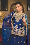 Buy_Surbhi Shah_Blue Organza Embroidery Pearl Notched Gota Short Kurta And Sharara Set _Online_at_Aza_Fashions