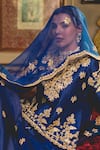 Surbhi Shah_Blue Organza Embroidery Pearl Notched Gota Short Kurta And Sharara Set _at_Aza_Fashions