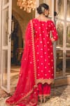 Shop_Surbhi Shah_Red Spun Silk Embroidery Pearl Leaf Marori Straight Kurta And Pant Set _at_Aza_Fashions