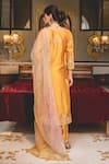 Shop_Surbhi Shah_Yellow Spun Silk Embroidery Pearl Notched Gota Straight Kurta And Pant Set _at_Aza_Fashions