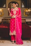 Buy_Surbhi Shah_Pink Spun Silk Embroidery Pearl Leaf Anchor Straight Kurta And Pant Set _at_Aza_Fashions