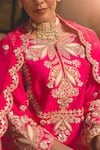 Surbhi Shah_Pink Spun Silk Embroidery Pearl Leaf Anchor Straight Kurta And Pant Set _at_Aza_Fashions