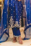 Buy_Surbhi Shah_Blue Spandex, Chiffon Pearls, Embroidery Split V-neck Straight Kurta And Pant _Online_at_Aza_Fashions
