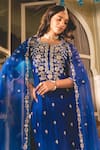 Shop_Surbhi Shah_Blue Spandex, Chiffon Pearls, Embroidery Split V-neck Straight Kurta And Pant _Online_at_Aza_Fashions