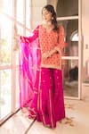 Buy_Surbhi Shah_Pink Spun Silk Embroidery Geometric Notched Cutdana Short Kurta And Sharara Set _at_Aza_Fashions