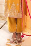 Buy_Surbhi Shah_Yellow Spun Silk Embroidery Cutdana Leaf Marori Straight Kurta And Pant Set _Online_at_Aza_Fashions