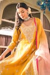 Surbhi Shah_Yellow Spun Silk Embroidery Cutdana Leaf Marori Straight Kurta And Pant Set _at_Aza_Fashions