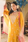 Buy_Surbhi Shah_Yellow Spun Silk Embroidery Cutdana Leaf Marori Straight Kurta And Pant Set 