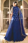 Shop_Surbhi Shah_Blue Spun Silk Embroidery Geometric Leaf Zardosi Kurta And Lehenga Set _at_Aza_Fashions