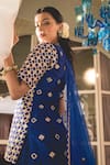 Surbhi Shah_Blue Spun Silk Embroidery Geometric Leaf Zardosi Kurta And Lehenga Set _Online_at_Aza_Fashions