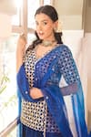 Surbhi Shah_Blue Spun Silk Embroidery Geometric Leaf Zardosi Kurta And Lehenga Set _at_Aza_Fashions