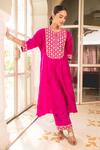 Buy Surbhi Shah Pink Silk Embroidery Round Neck Zardosi A-line Kurta With Pant at Aza Fashions Buy_Surbhi Shah_Pink Silk Embroidery Round Neck Zardosi A-line Kurta With Pant _at_Aza_Fashions