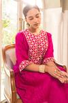 Surbhi Shah Pink Silk Embroidery Round Neck Zardosi A-line Kurta With Pant Online at Aza Fashions Surbhi Shah_Pink Silk Embroidery Round Neck Zardosi A-line Kurta With Pant _Online_at_Aza_Fashions