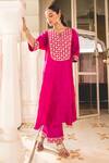 Buy Surbhi Shah Pink Silk Embroidery Round Neck Zardosi A-line Kurta With Pant Online at Aza Fashions Buy_Surbhi Shah_Pink Silk Embroidery Round Neck Zardosi A-line Kurta With Pant _Online_at_Aza_Fashions