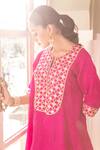 Shop Surbhi Shah Pink Silk Embroidery Round Neck Zardosi A-line Kurta With Pant Online at Aza Fashions Shop_Surbhi Shah_Pink Silk Embroidery Round Neck Zardosi A-line Kurta With Pant _Online_at_Aza_Fashions