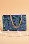 Buy_FEZA BAGS_Blue Embroidery Color Block Clutch _at_Aza_Fashions